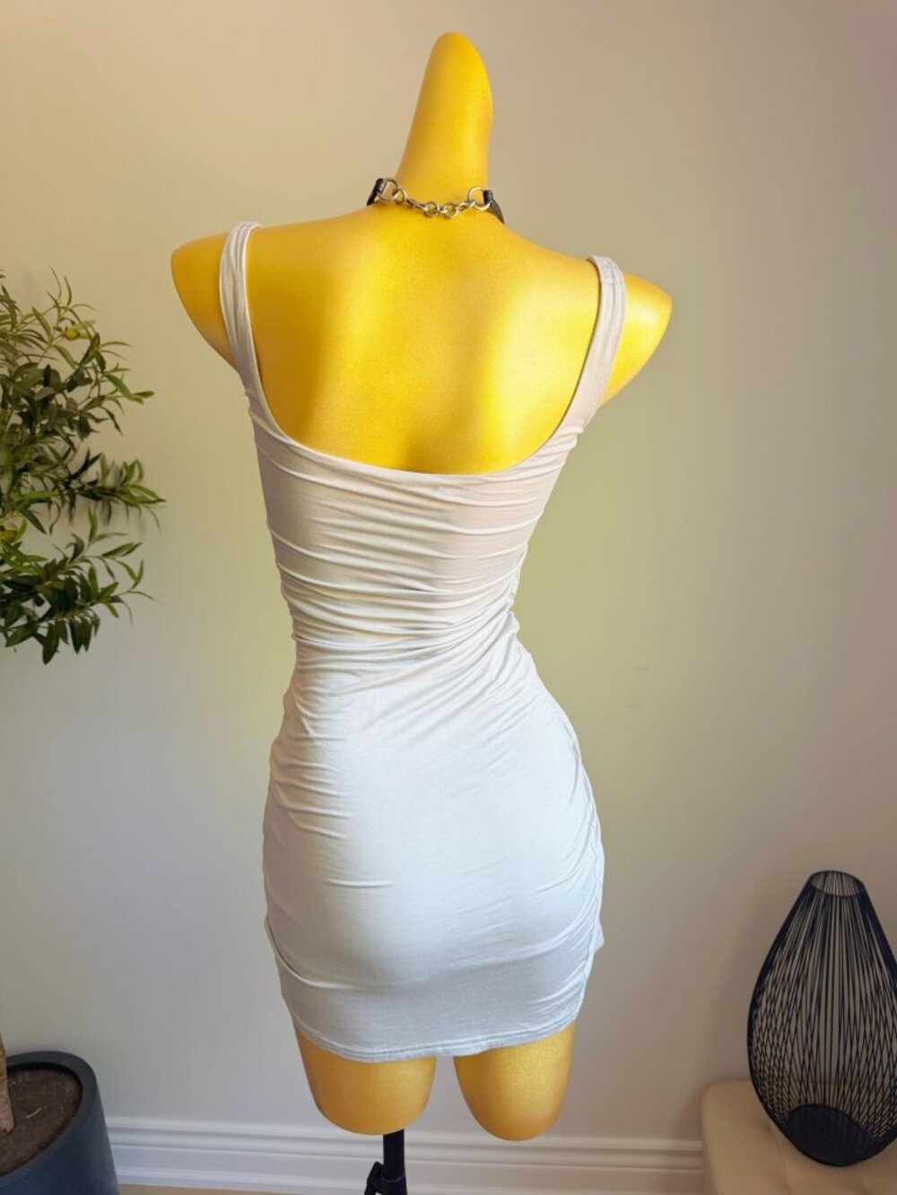 Light Gray Ruched Bodycon Mini Dress Built In Bra Small - Picture 5 of 7
